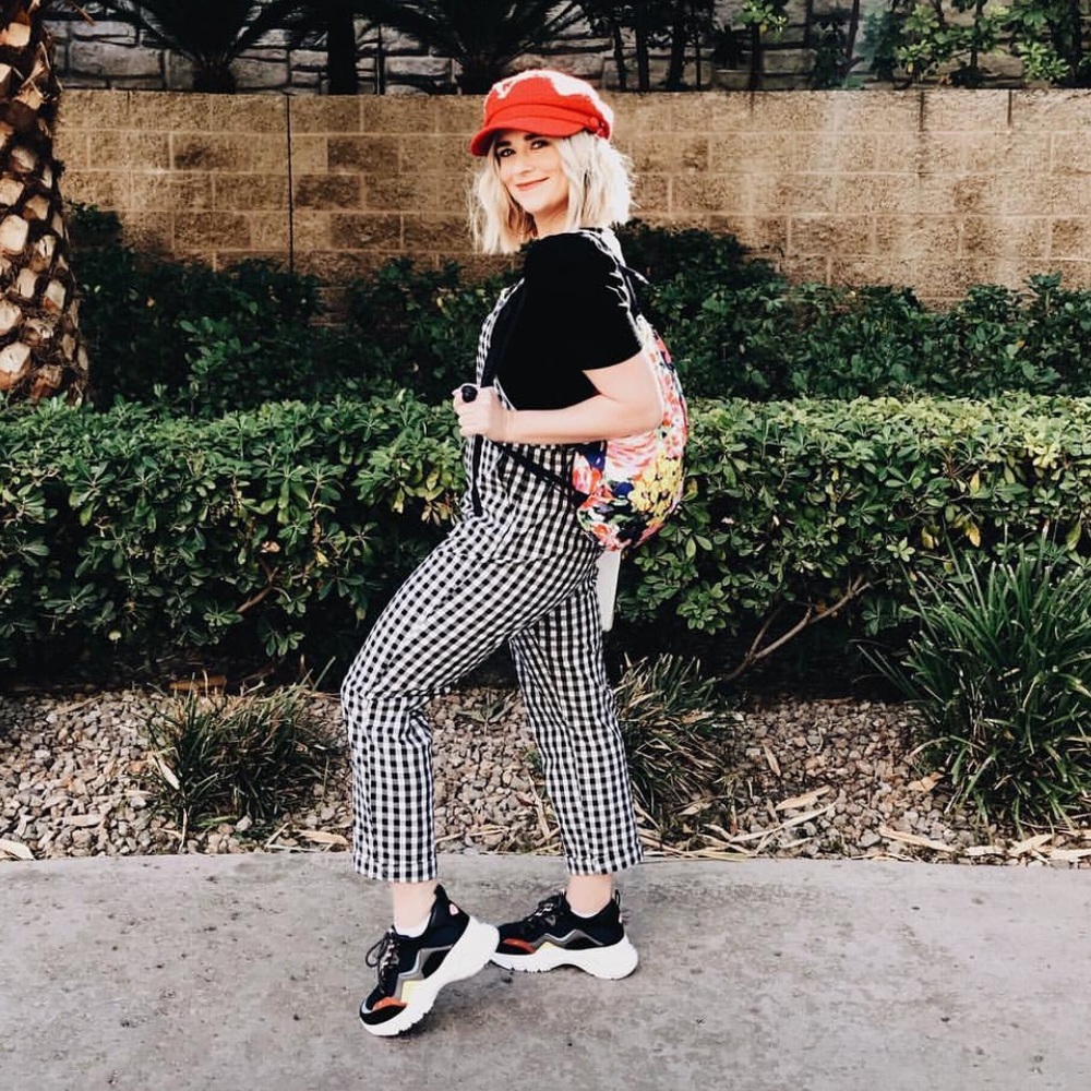 Black+ white gingham overalls